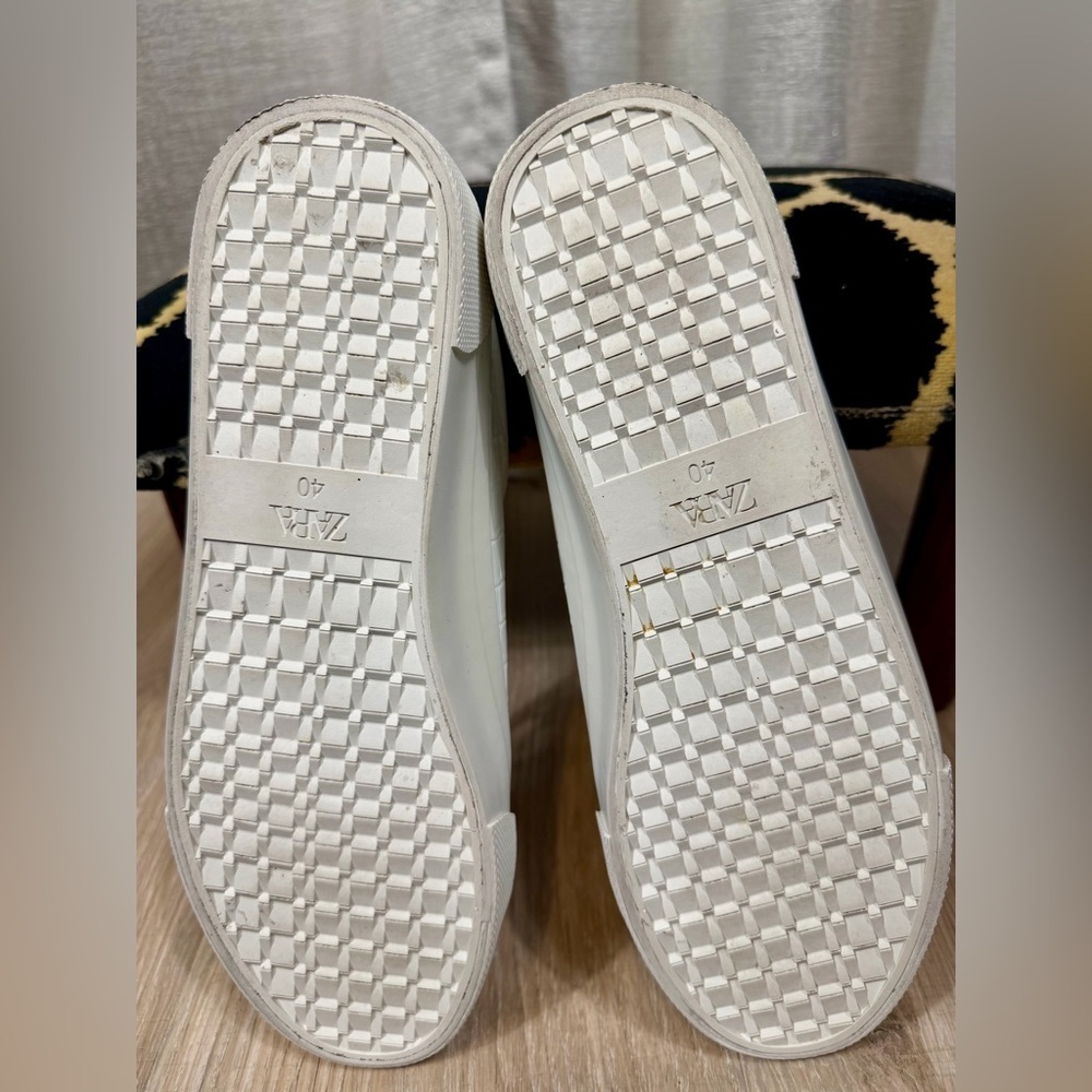 ZARA White Croc-Embossed Low Top Sneakers Women’s Size 40 (US 9.5) Faux Leather - Picture 7 of 7